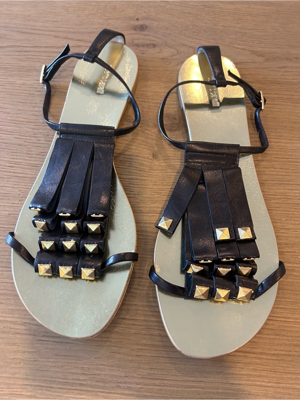 Roberto Cavalli Archive Vault Studded Leather Flat Fringe Sandals